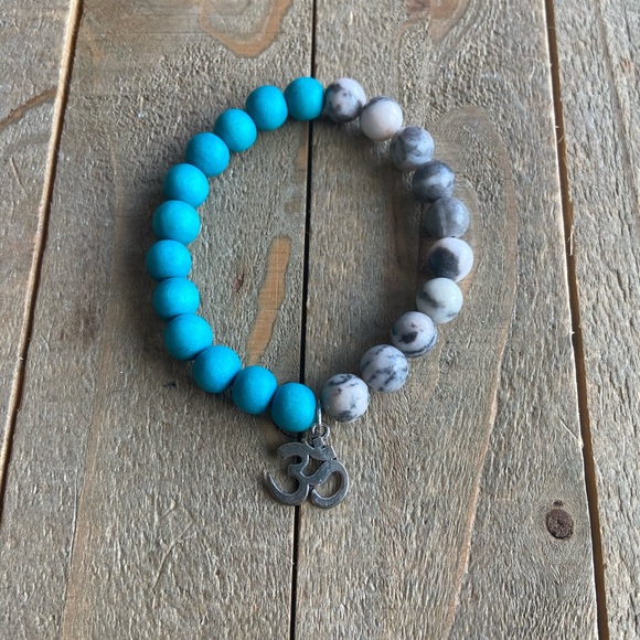 handmade Jewelry - Handmade Natural Zebra Jasper & Wood OM Bracelet